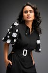 Shop_Deepika Arora_Black Ponte Roma Embellished Leather Florid Geometric Jumpsuit With Belt _Online_at_Aza_Fashions