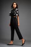 Deepika Arora_Black Ponte Roma Embellished Leather Florid Geometric Jumpsuit With Belt _at_Aza_Fashions