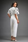 Shop_Deepika Arora_White Ponte Roma Embellished Leather Geometric Floral Jumpsuit With Belt _at_Aza_Fashions