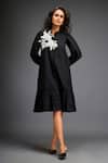 Buy_Deepika Arora_Black 100% Cotton Applique Floral Mandarin Collar Contrast Dress _at_Aza_Fashions
