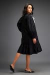 Shop_Deepika Arora_Black 100% Cotton Applique Floral Mandarin Collar Contrast Dress _at_Aza_Fashions