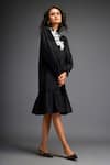 Shop_Deepika Arora_Black 100% Cotton Applique Floral Mandarin Collar Contrast Dress _Online_at_Aza_Fashions