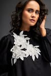 Deepika Arora_Black 100% Cotton Applique Floral Mandarin Collar Contrast Dress _at_Aza_Fashions