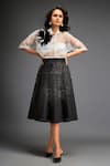 Buy_Deepika Arora_Black Vegan Leather And Organza Applique Floral Collared Sheer Shirt With Skirt _at_Aza_Fashions