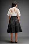 Shop_Deepika Arora_Black Vegan Leather And Organza Applique Floral Collared Sheer Shirt With Skirt _at_Aza_Fashions