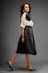 Deepika Arora_Black Vegan Leather And Organza Applique Floral Collared Sheer Shirt With Skirt _at_Aza_Fashions