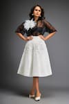 Deepika Arora_White Vegan Leather And Organza Applique Floral Flower Sheer Shirt With Skirt _at_Aza_Fashions