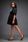 Deepika Arora_Black 100% Cotton Applique Floral Collared Neck Balloon Dress _Online_at_Aza_Fashions
