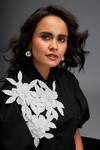 Deepika Arora_Black 100% Cotton Applique Floral Collared Neck Balloon Dress _at_Aza_Fashions