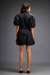Shop_Deepika Arora_Black 100% Cotton Applique Floral Collared Neck Balloon Dress 