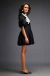 Deepika Arora_Black 100% Cotton Applique Floral Collared Neck Balloon Dress _Online