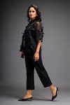 Deepika Arora_Black Organza And Ponte Roma Applique Floral Collared Flower Shirt With Pant _Online_at_Aza_Fashions