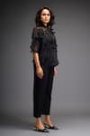 Deepika Arora_Black Organza And Ponte Roma Applique Floral Collared Flower Shirt With Pant _at_Aza_Fashions