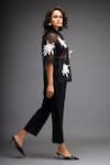 Deepika Arora_Black Organza And Ponte Roma Applique Floral Flower Sheer Shirt With Pant _Online_at_Aza_Fashions