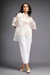 Buy_Deepika Arora_White Organza And Ponte Roma Applique Floral Flower Bunch Sheer Shirt With Pant _at_Aza_Fashions