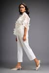 Deepika Arora_White Organza And Ponte Roma Applique Floral Flower Bunch Sheer Shirt With Pant _Online_at_Aza_Fashions