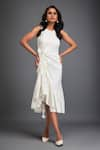 Buy_Deepika Arora_White Ponte Roma Applique Floral Round Neck Flower Asymmetric Dress _at_Aza_Fashions