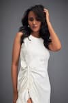 Buy_Deepika Arora_White Ponte Roma Applique Floral Round Neck Flower Asymmetric Dress 