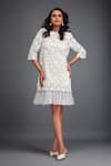 Buy_Deepika Arora_White Vegan Leather And Net Cutwork Floral Closed Round Jaal Pattern Dress _at_Aza_Fashions