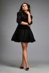 Shop_Deepika Arora_Black Vegan Leather And Rozella Crepe Cutwork Floret Pattern Balloon Dress _Online_at_Aza_Fashions