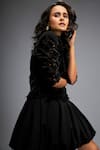 Buy_Deepika Arora_Black Vegan Leather And Rozella Crepe Cutwork Floret Pattern Balloon Dress 