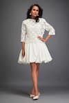 Buy_Deepika Arora_White Vegan Leather And Rozella Crepe Cutwork Flower Pattern Balloon Dress _at_Aza_Fashions