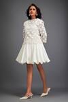 Deepika Arora_White Vegan Leather And Rozella Crepe Cutwork Flower Pattern Balloon Dress _Online_at_Aza_Fashions