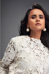 Buy_Deepika Arora_White Vegan Leather And Rozella Crepe Cutwork Flower Pattern Balloon Dress _Online_at_Aza_Fashions