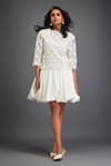 Shop_Deepika Arora_White Vegan Leather And Rozella Crepe Cutwork Flower Pattern Balloon Dress _Online_at_Aza_Fashions