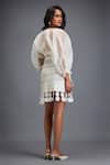 Shop_Deepika Arora_White Organza And Ponte Roma Embellished Geometric Layered 3d Cutwork Skirt _at_Aza_Fashions