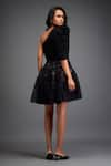 Buy_Deepika Arora_Black Rozella Crepe And Net Embellished Geometric Asymmetric Neck Cutwork Dress 