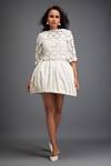 Buy_Deepika Arora_White Vegan Leather Cut-out Round Floral Crop Top With Bubble Skirt _at_Aza_Fashions