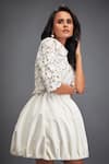 Buy_Deepika Arora_White Vegan Leather Cut-out Round Floral Crop Top With Bubble Skirt _Online_at_Aza_Fashions