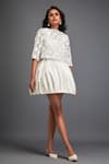 Shop_Deepika Arora_White Vegan Leather Cut-out Round Floral Crop Top With Bubble Skirt _Online_at_Aza_Fashions