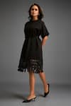 Shop_Deepika Arora_Black Ponte Roma Cut-out Round Hem Dress _Online_at_Aza_Fashions