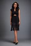 Deepika Arora_Black Ponte Roma Textured Cut-out Round Dress _Online_at_Aza_Fashions