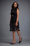 Buy_Deepika Arora_Black Ponte Roma Textured Cut-out Round Dress _Online_at_Aza_Fashions