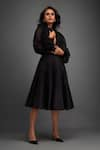 Shop_Deepika Arora_Black Organza Textured Cut-out High Collar Plain Cropped Jacket With Skirt _Online_at_Aza_Fashions