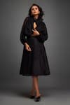 Buy_Deepika Arora_Black Organza Textured Cut-out High Collar Plain Cropped Jacket With Skirt 