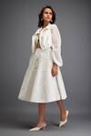 Deepika Arora_White Organza Textured Cut-out Jacket High Collar Plain Cropped Skirt Set _Online_at_Aza_Fashions