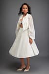 Buy_Deepika Arora_White Organza Textured Cut-out Jacket High Collar Plain Cropped Skirt Set _Online_at_Aza_Fashions