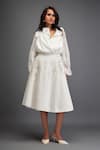 Shop_Deepika Arora_White Organza Textured Cut-out Jacket High Collar Plain Cropped Skirt Set 