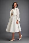 Deepika Arora_White Organza Plain High Collar Ruched Cropped Jacket _Online_at_Aza_Fashions