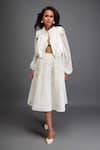 Deepika Arora_White Organza Plain High Collar Ruched Cropped Jacket _at_Aza_Fashions