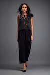 Buy_Deepika Arora_Black Ponte Roma Embellished Cut-out Round Jaal Crop Top With Pant _at_Aza_Fashions