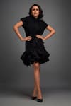 Buy_Deepika Arora_Black Rozella Crepe Embellished Applique High Pleated Top With Ruffle Skirt _at_Aza_Fashions