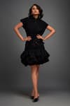 Deepika Arora_Black Rozella Crepe Embellished Applique High Pleated Top With Ruffle Skirt _Online_at_Aza_Fashions