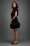 Deepika Arora_Black Rozella Crepe Embellished Applique High Pleated Top With Ruffle Skirt _at_Aza_Fashions