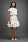 Deepika Arora_White Rozella Crepe Embellished Applique High Pleated Top With Ruffle Skirt _Online_at_Aza_Fashions