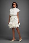 Deepika Arora_White Rozella Crepe Embellished Applique High Pleated Top With Ruffle Skirt _at_Aza_Fashions